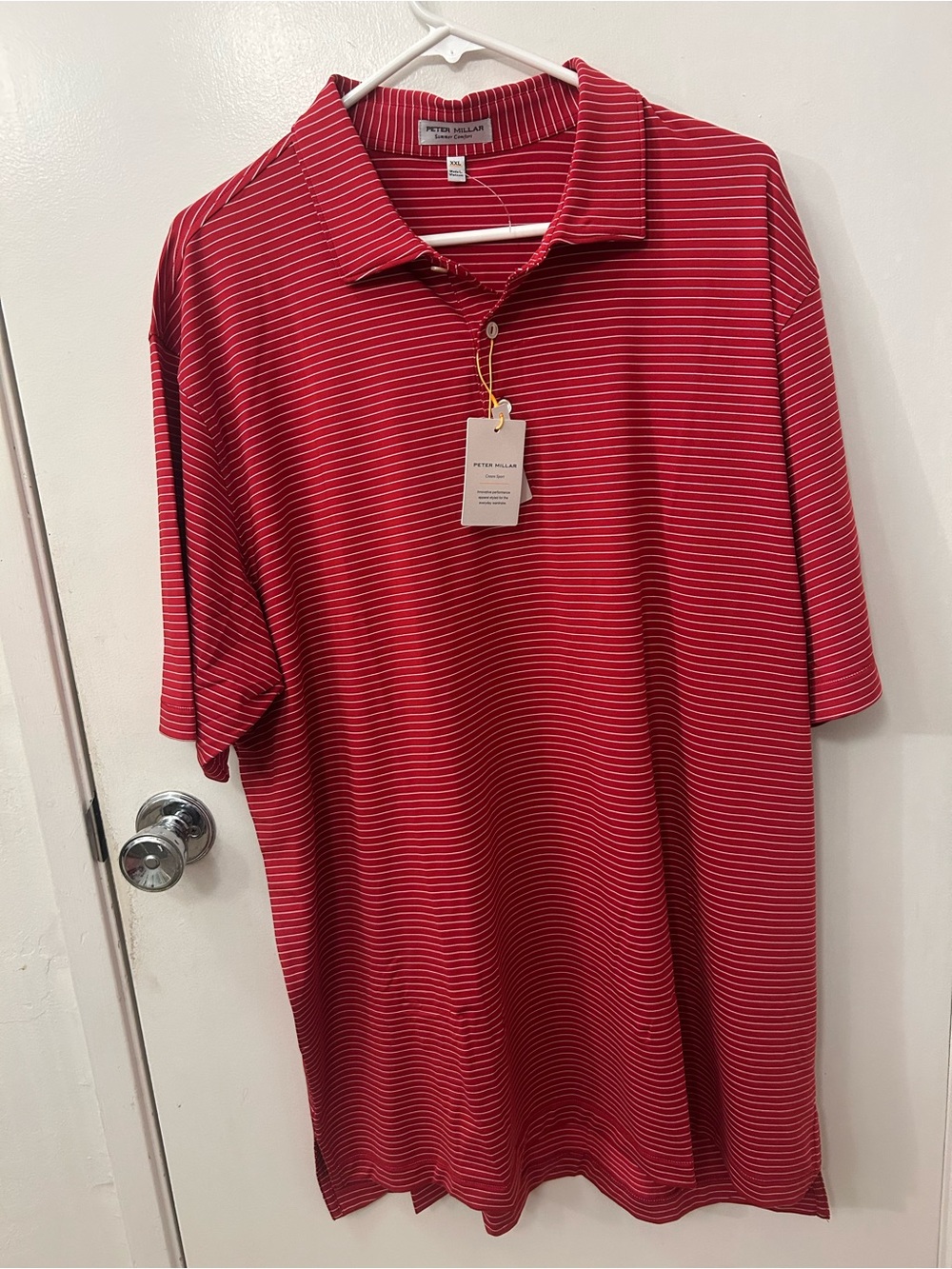 Peter Millar Red & White Striped Short-Sleeve Polo